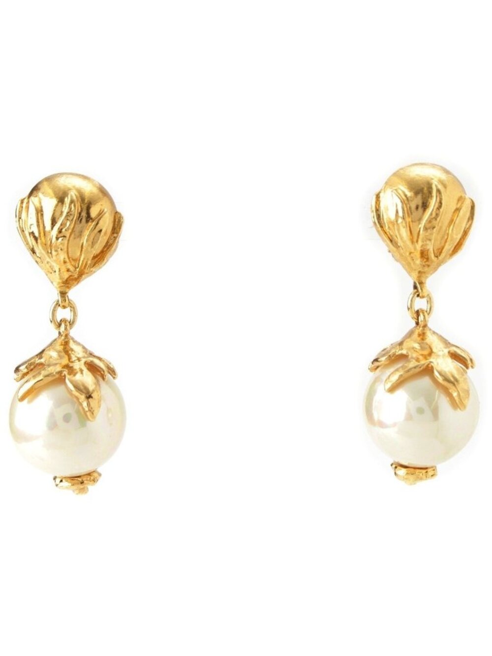 Saint Laurent Vintage Flower Pearl Earrings Gold